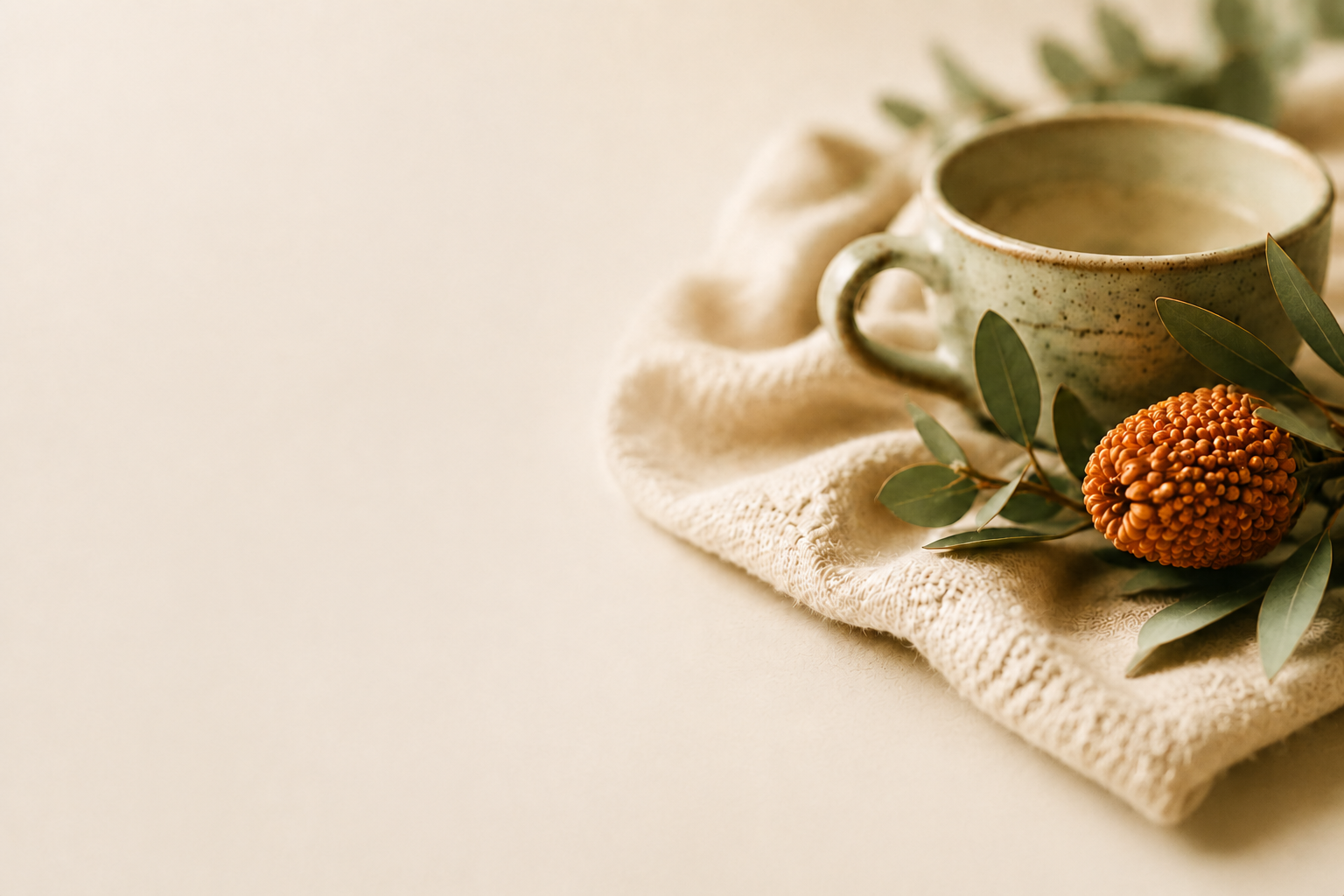 Warm home setting with banksia — representing care at home